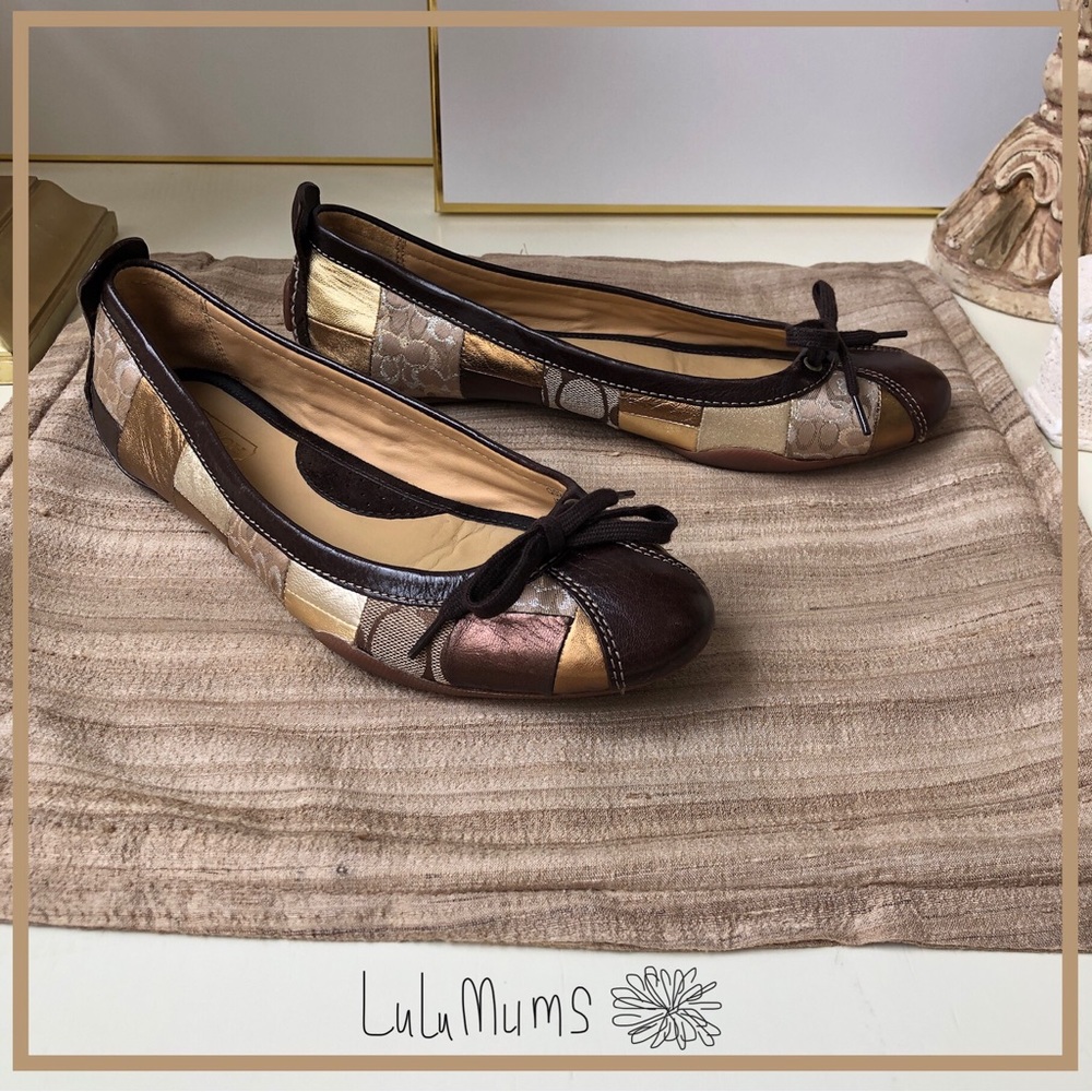 Coach Jenilee Mosaic Metallic Ballet Driving Flat Leather Patchwork Shoes 8.5 M - Picture 1 of 7
